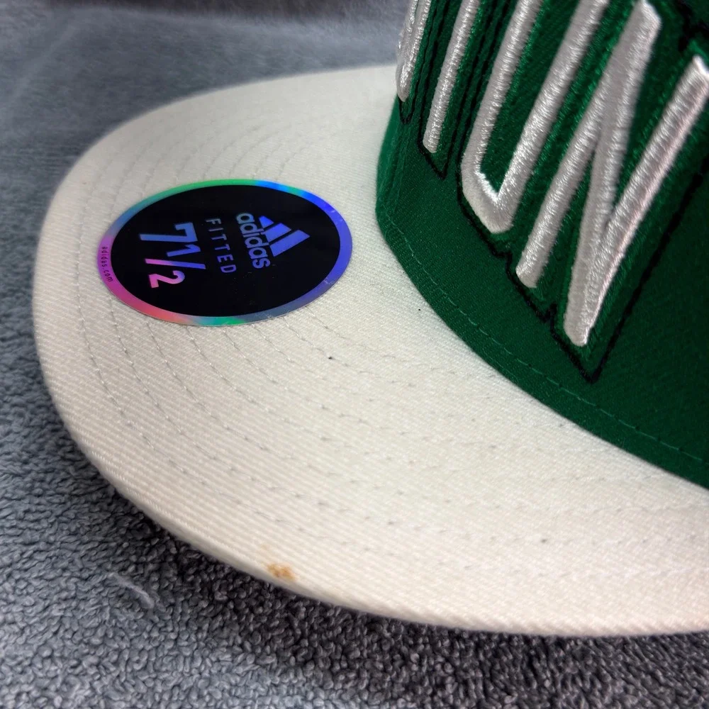 Boston Celtics Adidas Fitted Hat 7 1/2 Green Cream Flat Bill NBA Wool Cap